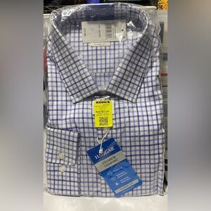 NEW MENS HAGGAR BLUE CHECK CLASSIC FIT BUTTON DOWN SHIRT SIZE 18 1/2 35/36T